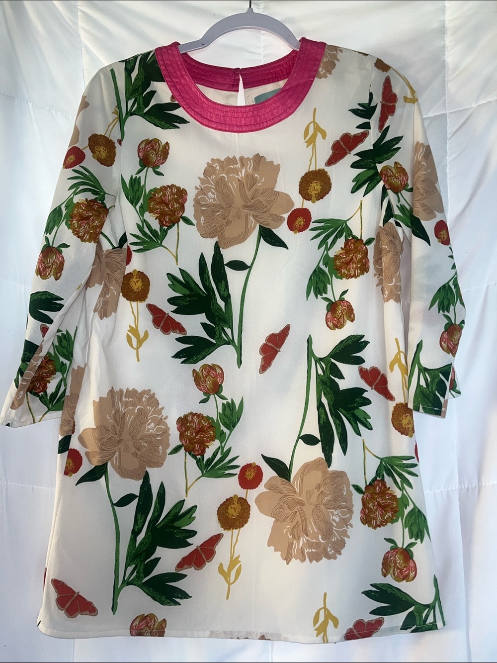 Camilla Tree Small Cream Botanical and Butterfly Americana Chiffon Tunic